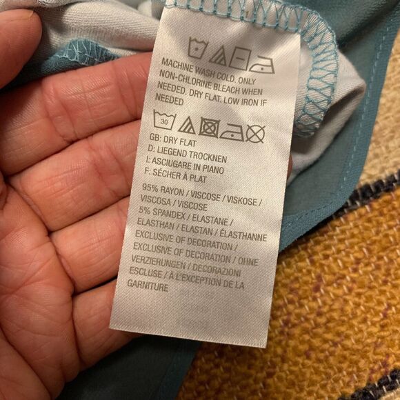 LOGO Maxi Dress Blue watercolor Handkerchief Hem Medium Artsy Flowy Costal Beach - Picture 6 of 6